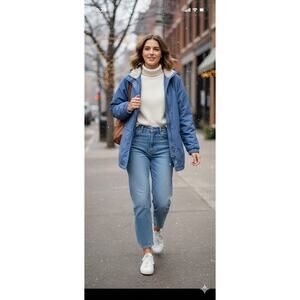 Vintage London Fog Barn Coat Chore Jacket Waterproof Blue White Womens Size XL